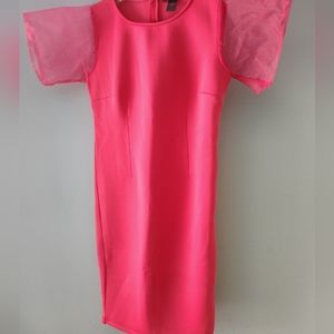 Fuchsia dress, short see through sleeves ,